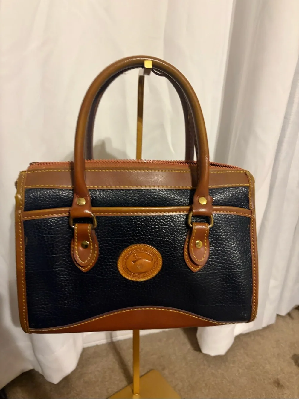 Dooney & Bourke Black and Brown Pebbled Leather Handbag